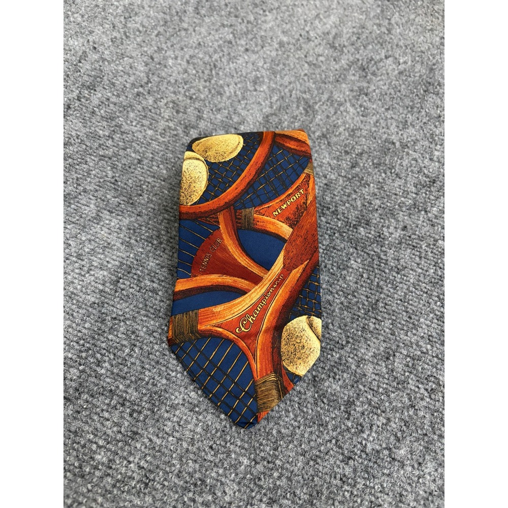 Polo Ralph Lauren Vintage Silk Tennis Tie Grand Slam Newport Tennis Club Graphic